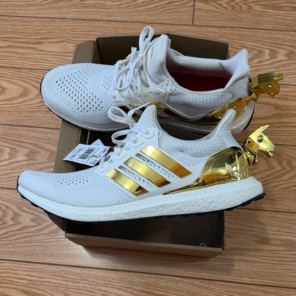 adidas White and Gold Athletic Shoes